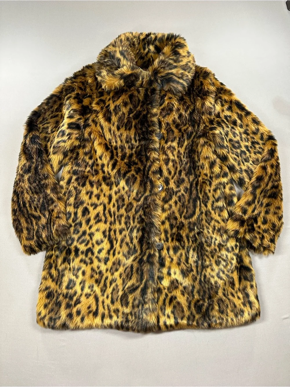 J Crew Faux-Fur Leopard Print Coat - Womens Small